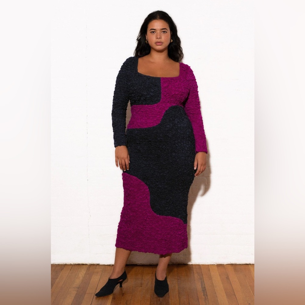 Mara Hoffman Amy Popcorn Dress Abstract Navy Fuchsia Bodycon Colorblock Designer - Picture 6 of 16